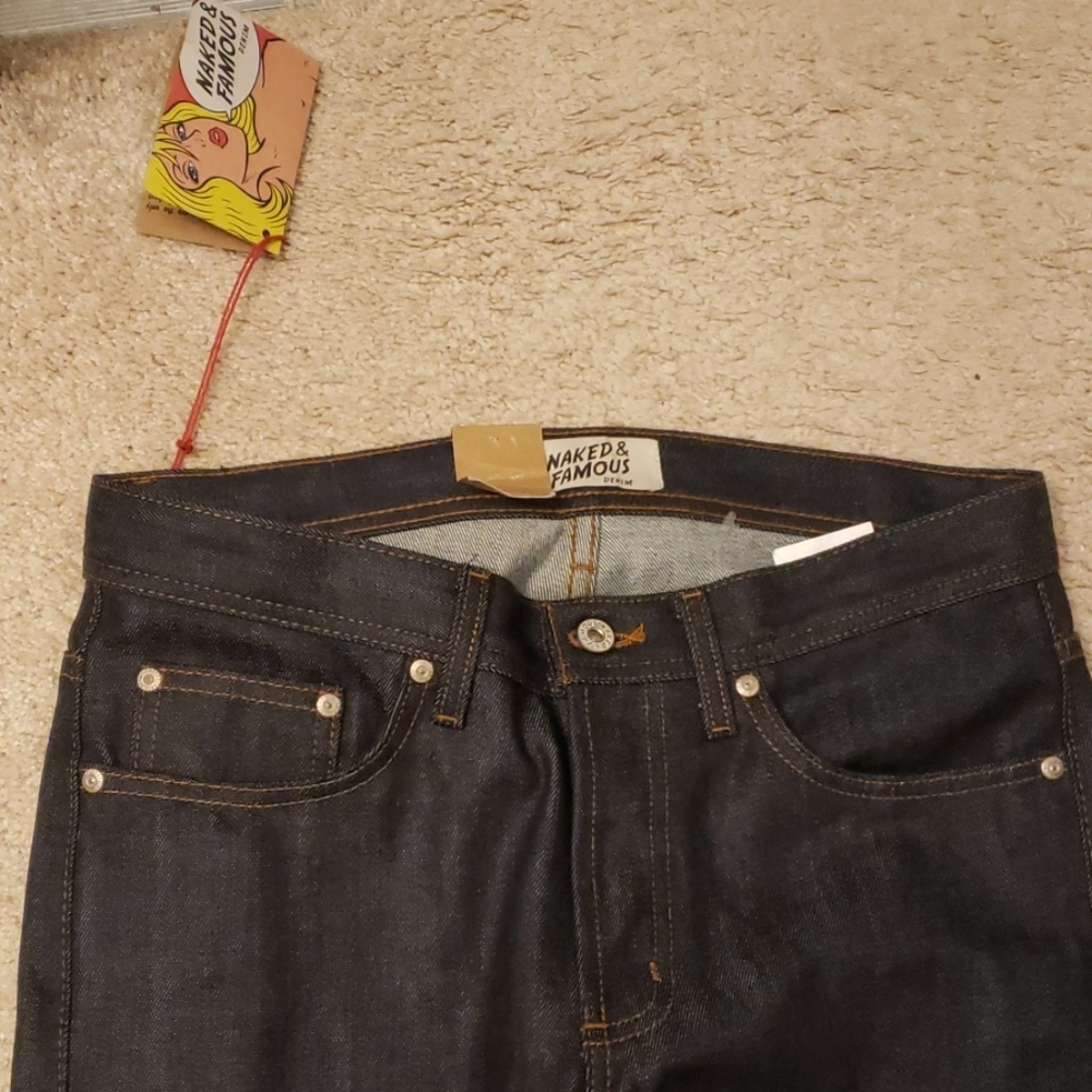 Naked and famous raw denim jeans in weird guy fit